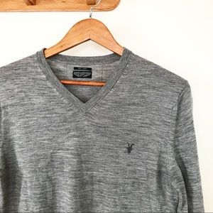 AllSaints Mode Merino Wool V-Neck Gray Sweater